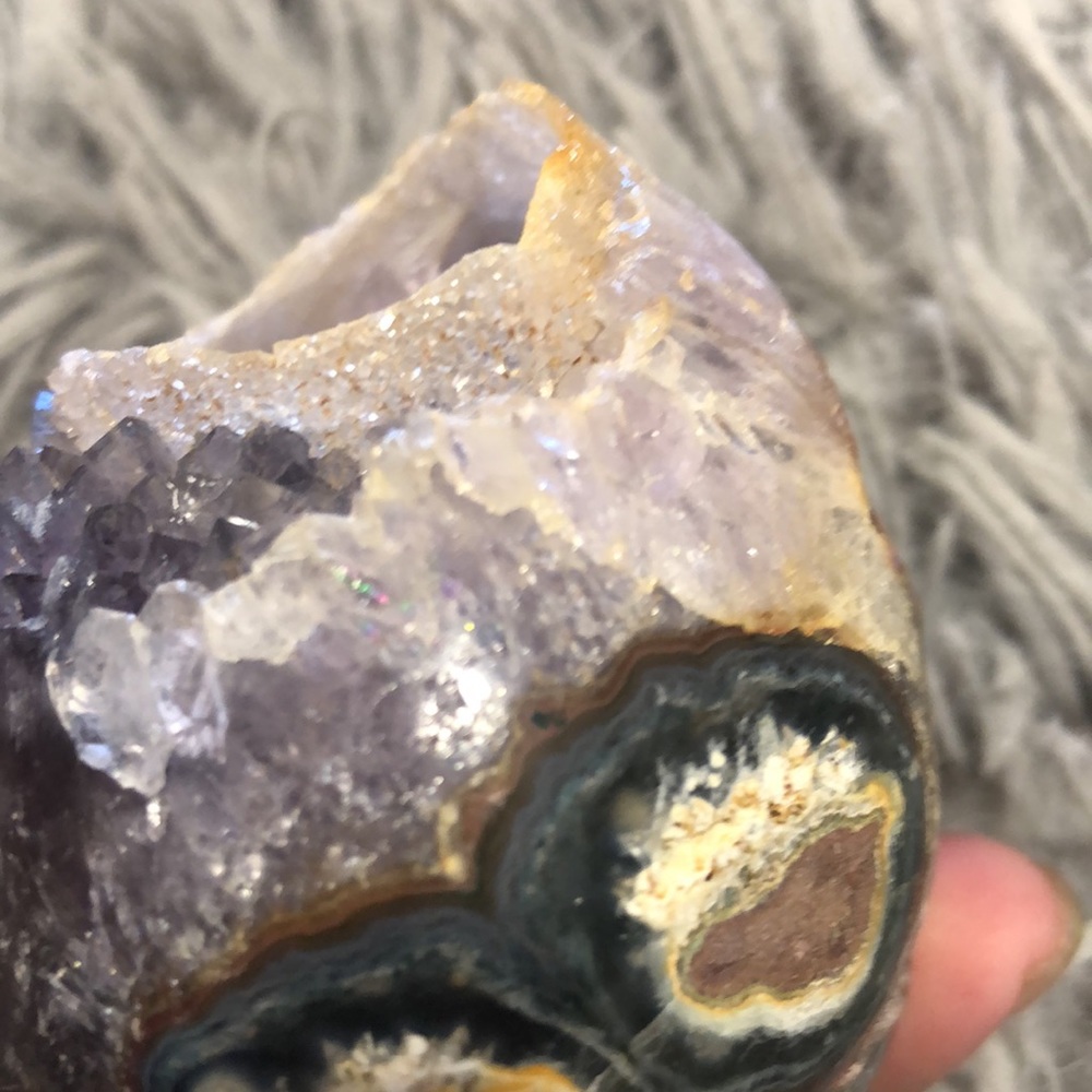 Amethyst Heart Crystal With Many Calcite Inclusions - Picture 9 of 17